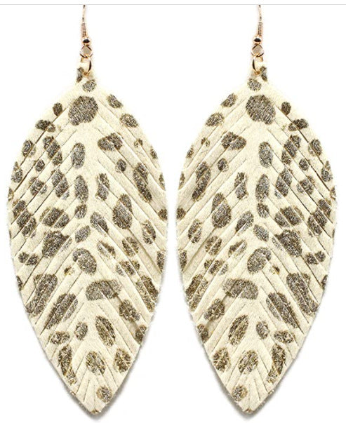 Leopard Print Leaf Design Drop Earring for Women