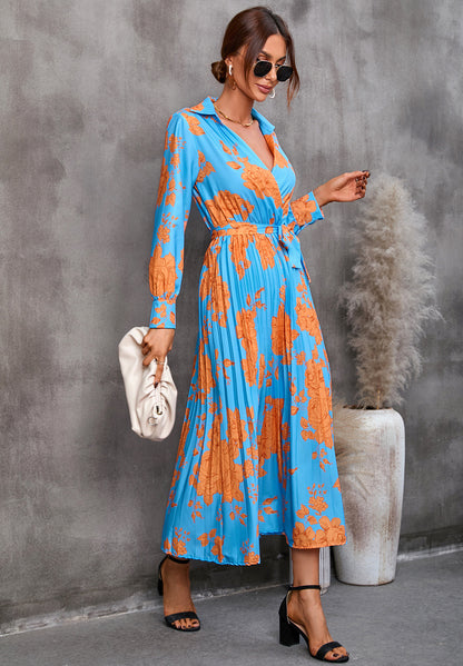 Elegant Floral Print Long Sleeves Fall Dresses
