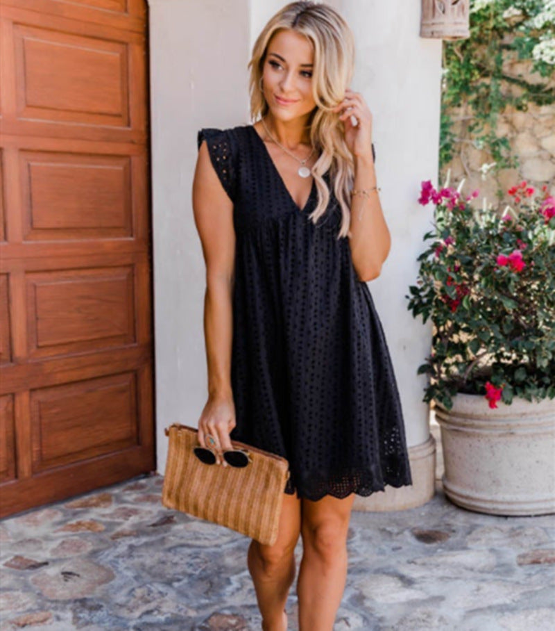 Summer Lace Hollow Out Sleeveless Daily Sun Dresses