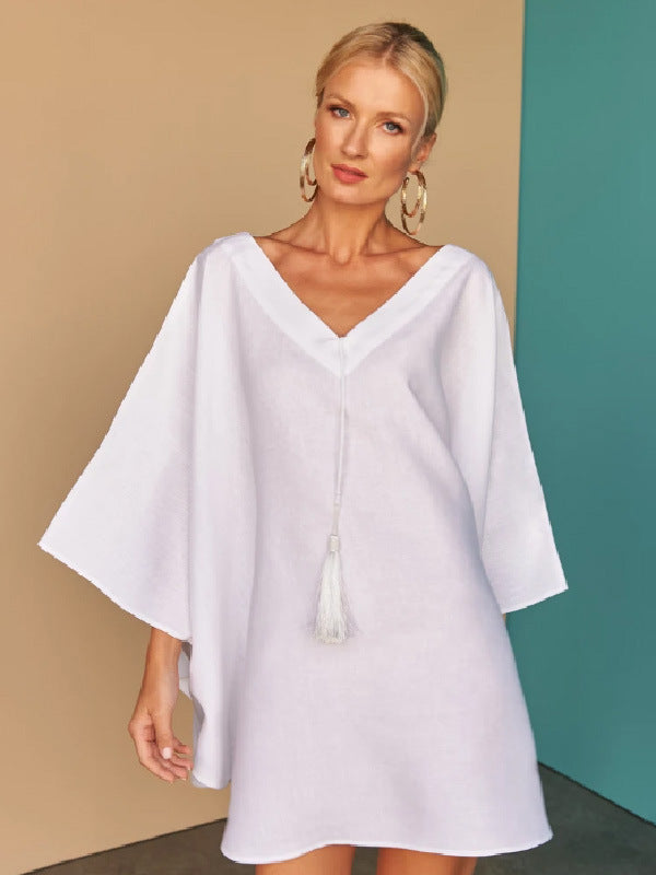 White A Line Mini Bat Dresses