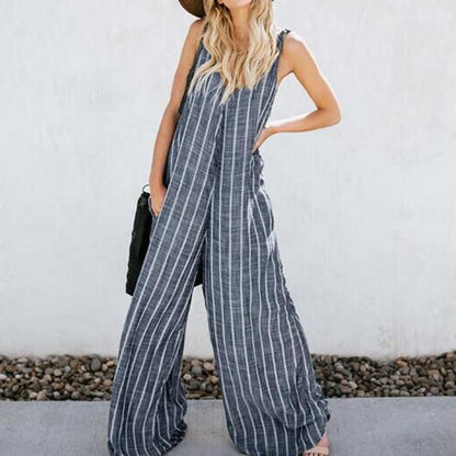Summer Striped Plus Sizes Casual Jumpsuits-STYLEGOING