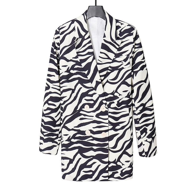 Women Zebra Print Office Lady Blazer Coats
