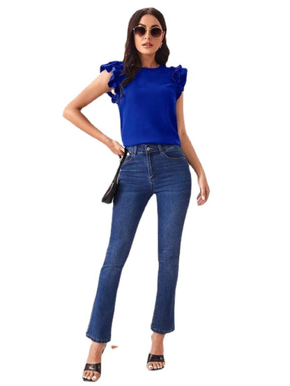 Leisure Summer Ruffled Sleeveless Chiffon T Shirts