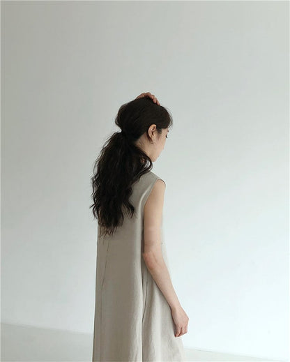 Vintage Cozy Sleeveless Vest Long Dresses with Pockets