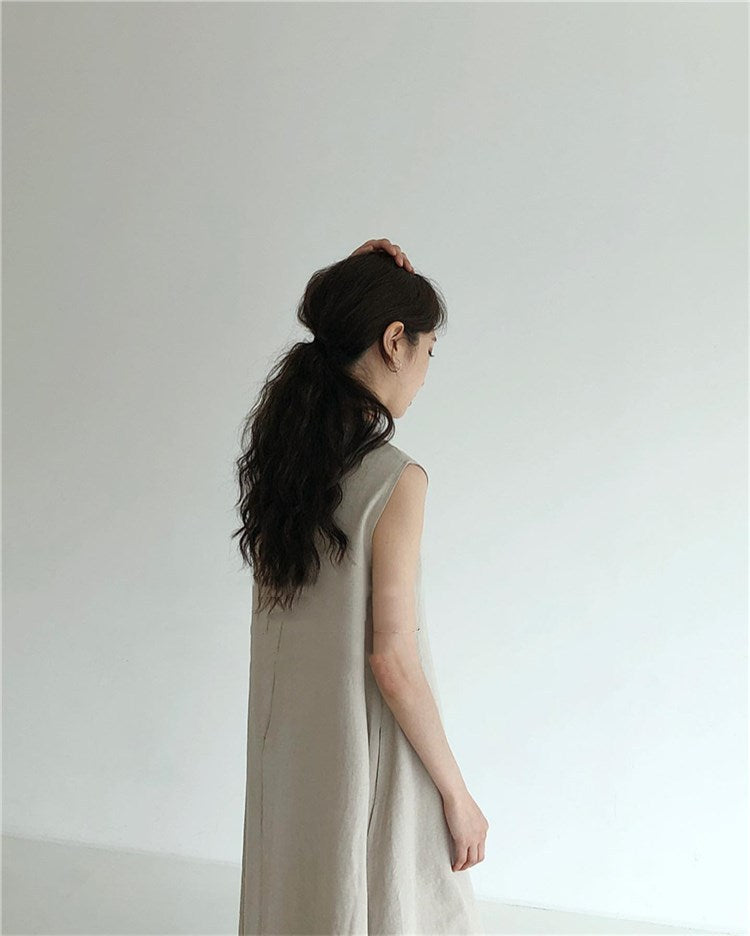 Vintage Cozy Sleeveless Vest Long Dresses with Pockets