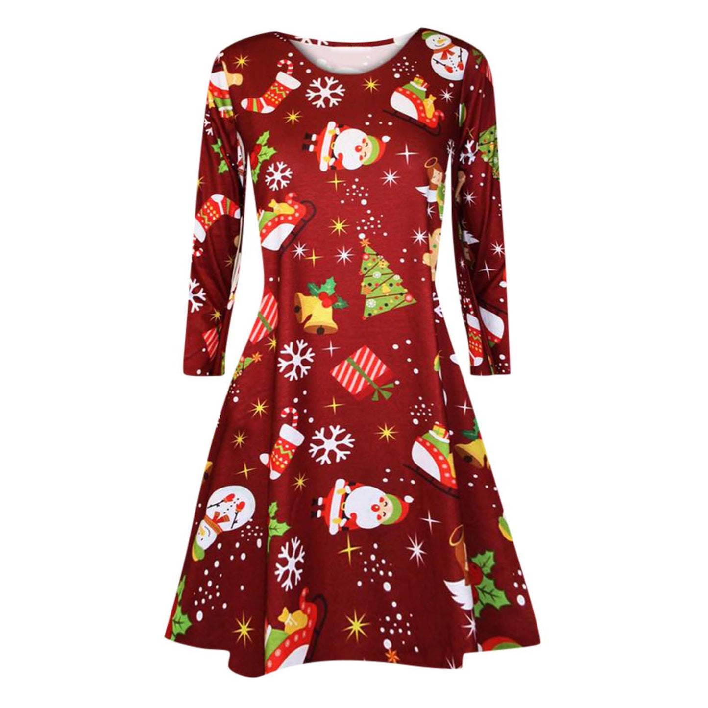 Merry Christmas Santa Claus Women Long Sleeves Dresses