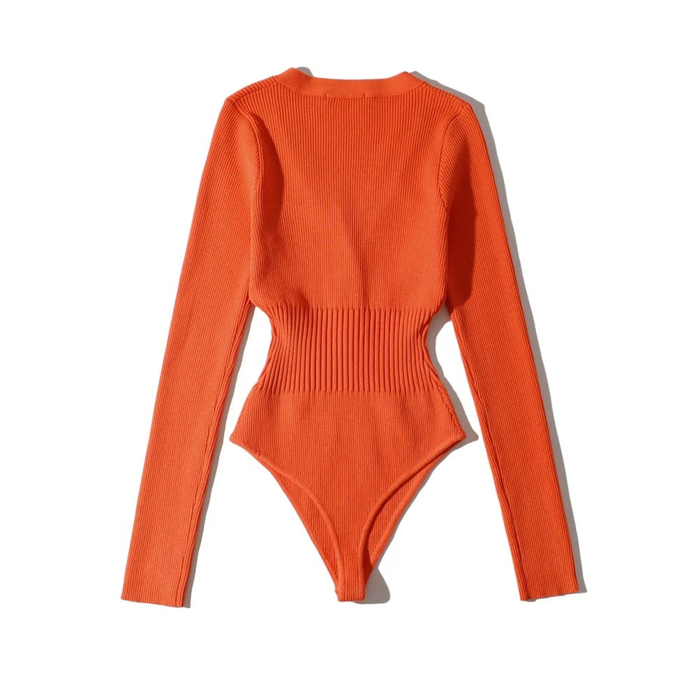 Women Slim Waist Long Sleeves Knitting Basic Romper Shirts