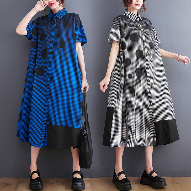 Vintage Dot Print Women Long Shirts Dresses
