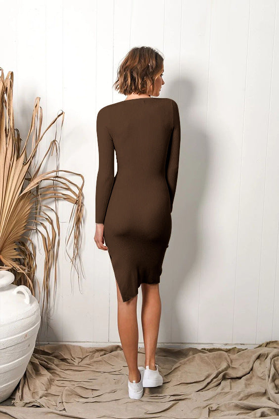 Elegant Button Design Long Sleeves Dresses