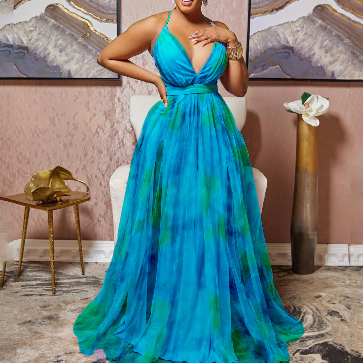 Sexy V Neck Plus Sizes Long Evening Dresses