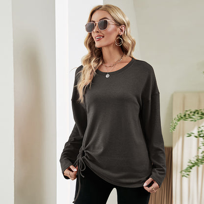 Casual Strawing Design Long Sleeves Blouses for Women