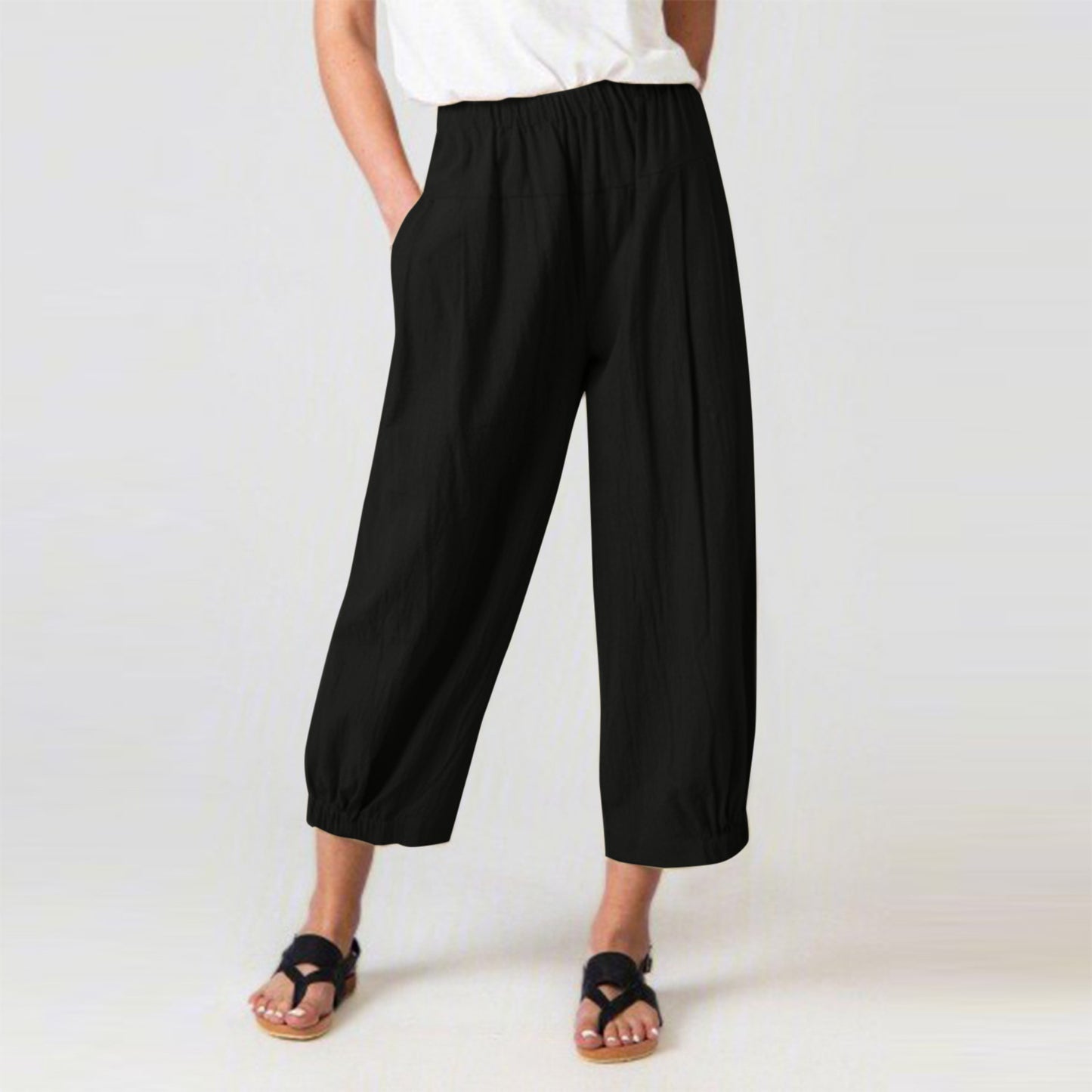 Loose High Waist Cropped Wide Legs Pants