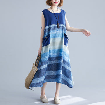 Blue Sleeveless Long Cozy Dresses