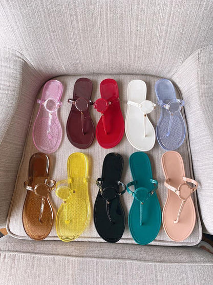 Women Beach Foot Clip Metal Button Flat Heel-STYLEGOING