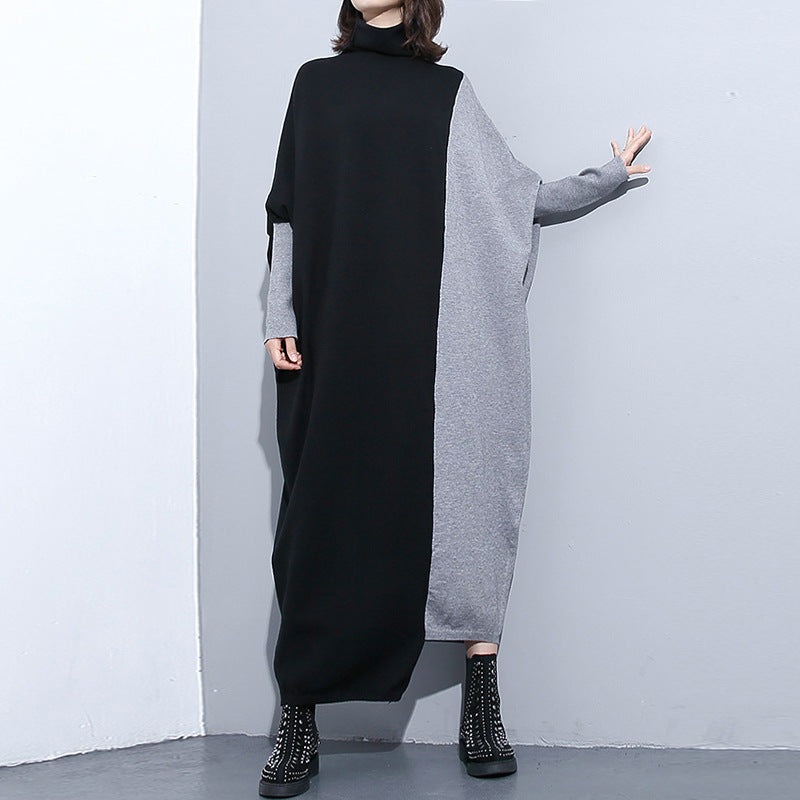 High Neck Knitting Bat Sleeves Irregular Cozy Long Dresses