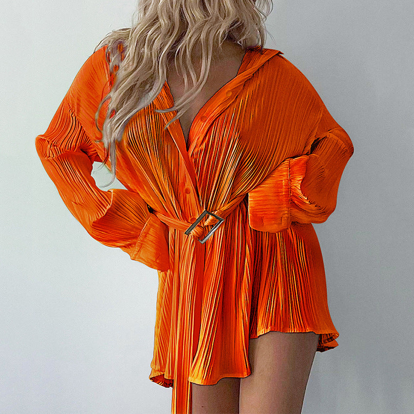 Green Spring Long Sleeves Women Shirts Dresses