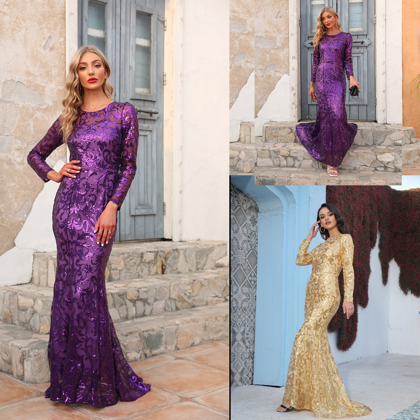 Elegant Round Neck Long Evening Dresses