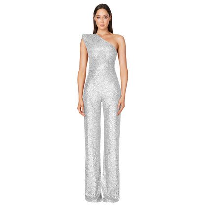 Sexy One Shoulder Sequined Jumpsuits
