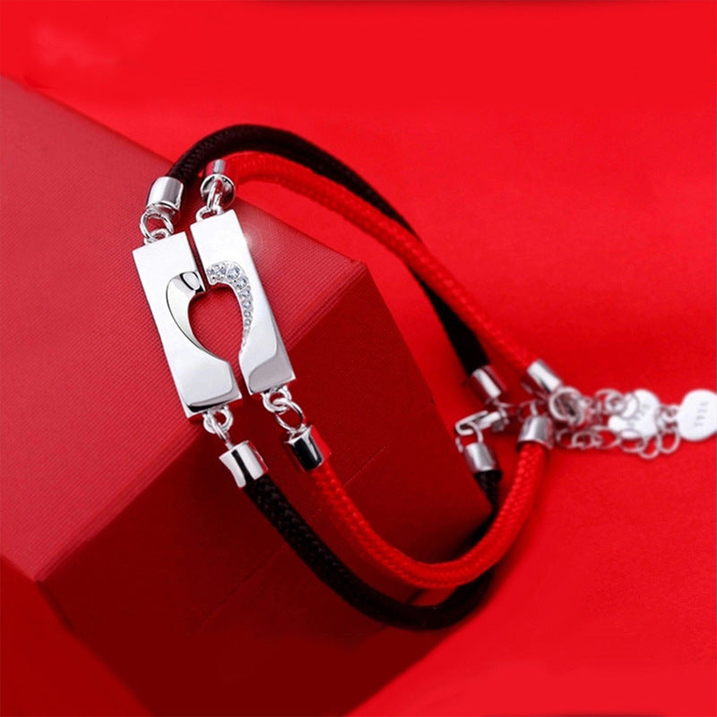 Heart Shape Designed Romatic Couple Silver Bracelets