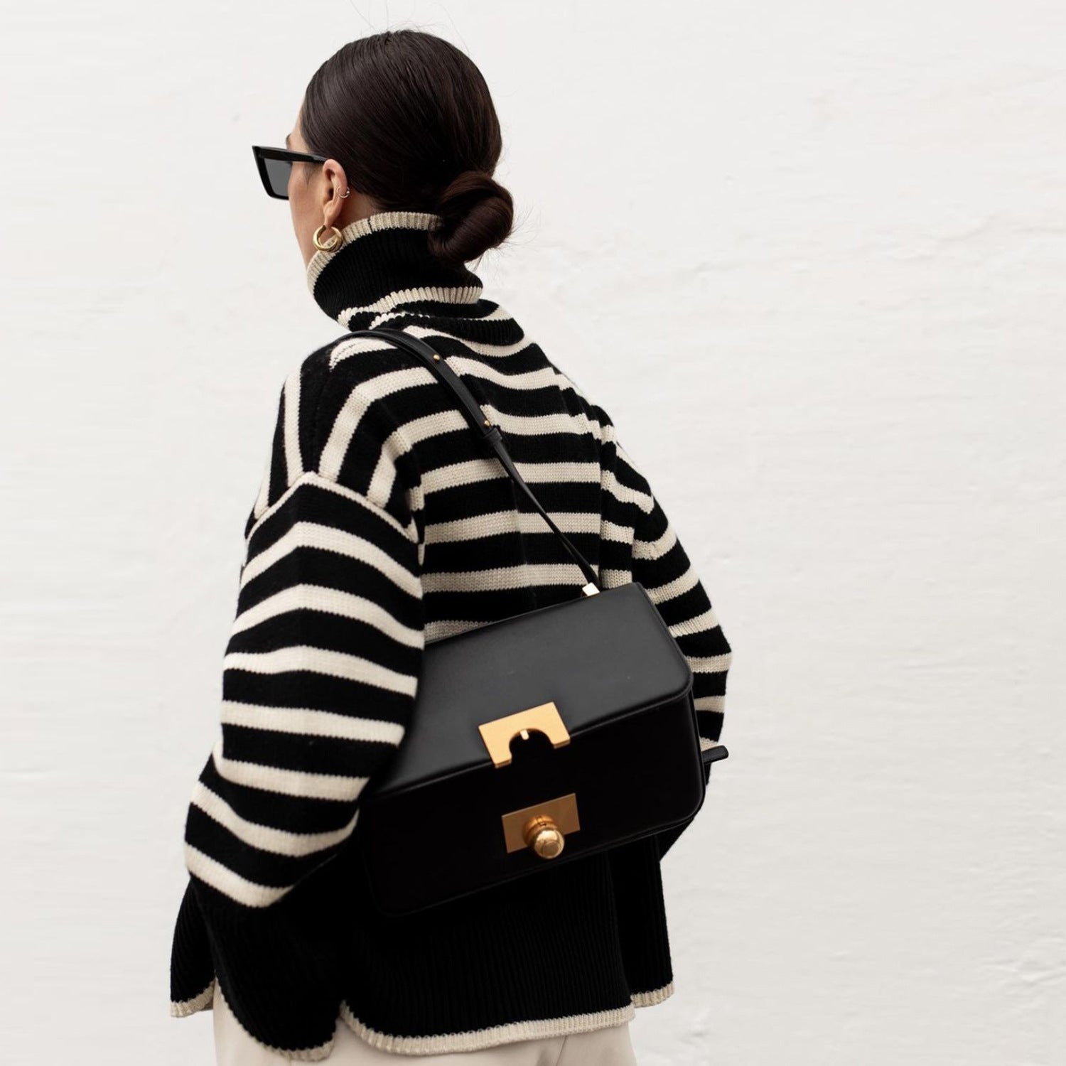 Women High Neck Knitting Striped Sweaters