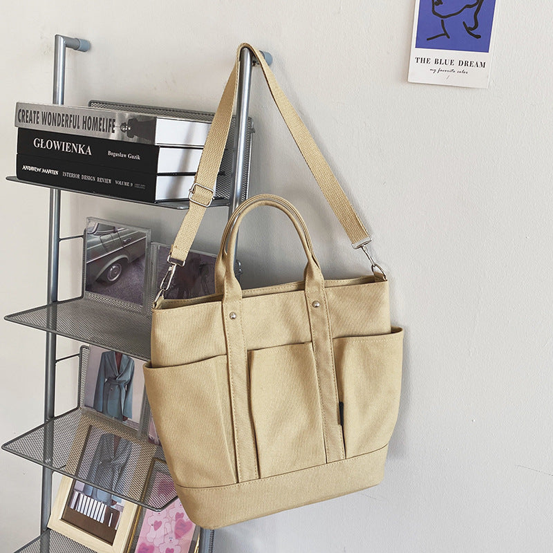 Women Large Storage Multi Pockets Canvas Mom Tote Handag