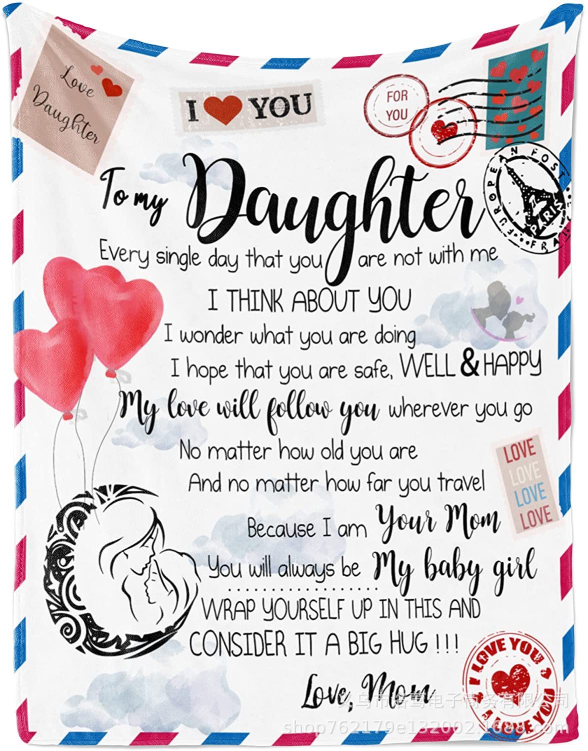 Mother to Daughter Envelope Letter Flannel Blanket--Free Shipping at meselling99