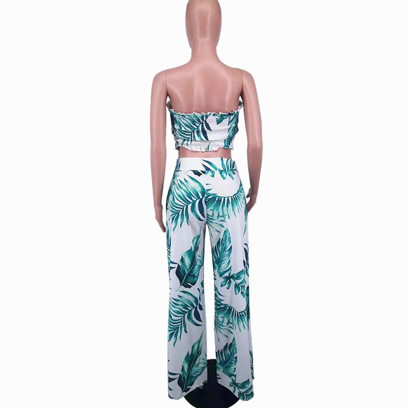 Summer Sexy Leaf Print Two Pieces Suits