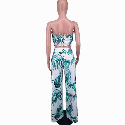 Summer Sexy Leaf Print Two Pieces Suits