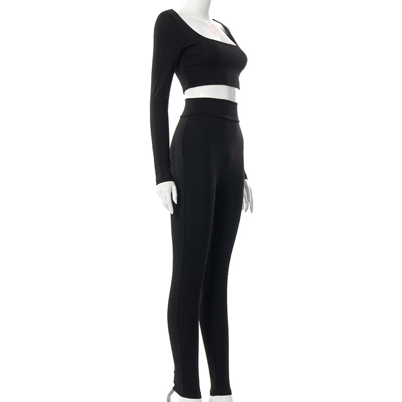 Women High Waist Legging Pants and Long Sleeves Short Tops