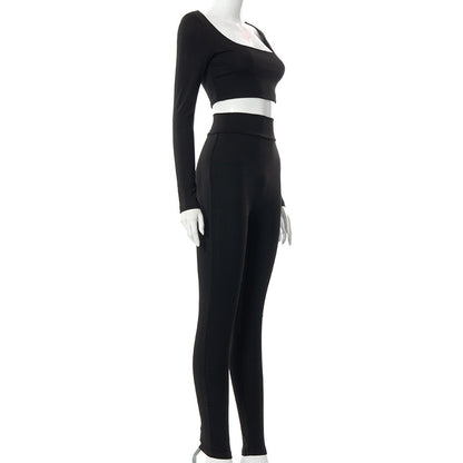 Women High Waist Legging Pants and Long Sleeves Short Tops