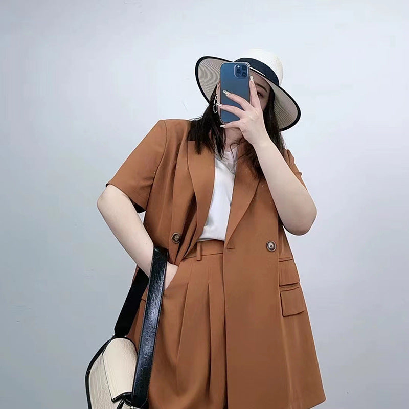 Elegant Short Sleeves Blazer and Wide Leg Pants Summer Outfits for Women