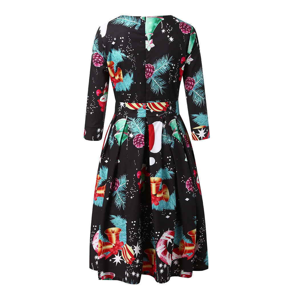 Merry Christmas Round Neck 3/4 Length Short Dresses