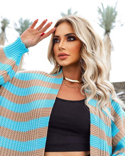 Women Striped Knitting Cardigan Sweaters