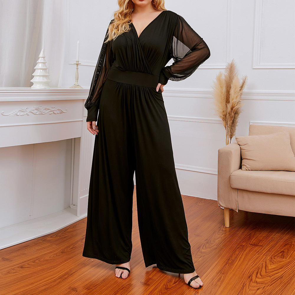 Black Casual Lace Decoration Plus Sizes Jumpsuits for Women