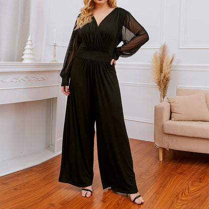 Black Casual Lace Decoration Plus Sizes Jumpsuits for Women