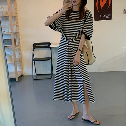 Designed Striped Summer Plus Sizes T Shirts Dresses