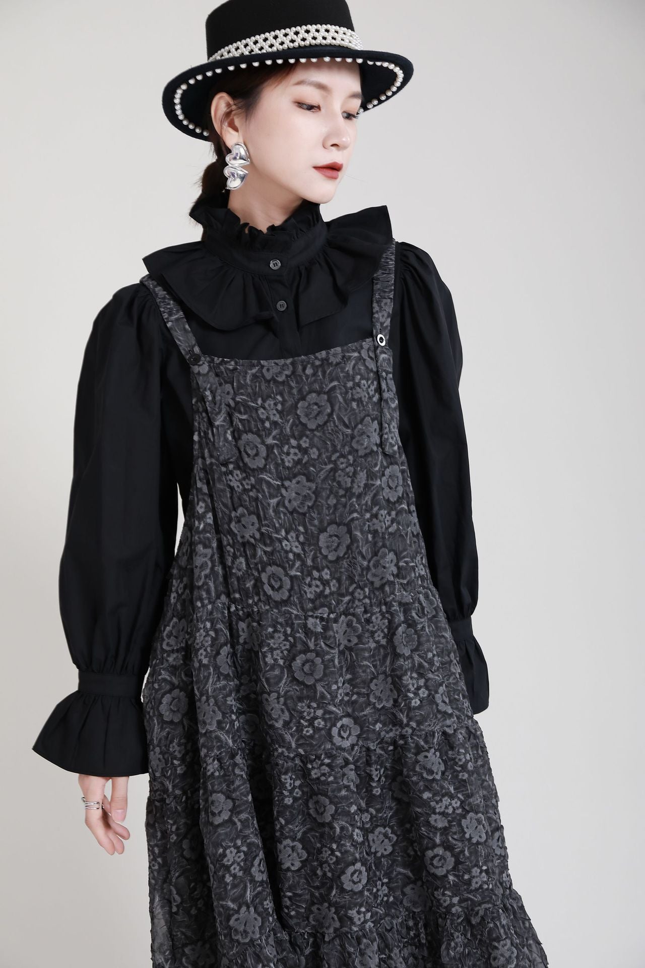 Black Adjustable Strap Floral Women Fall Dresses