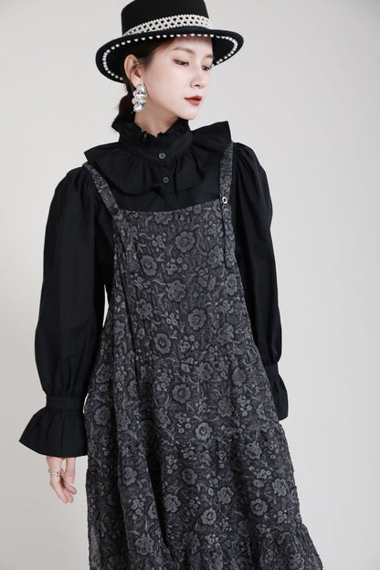 Black Adjustable Strap Floral Women Fall Dresses