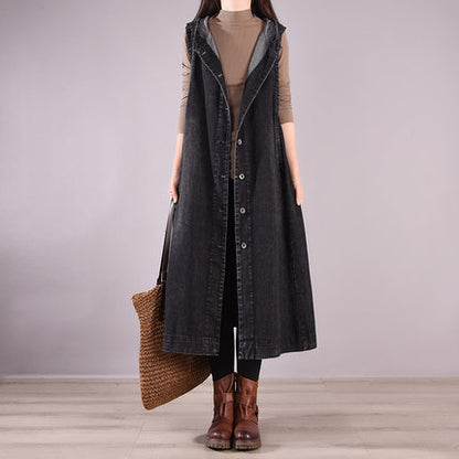 Casual Sleeveless Denim Long Vest
