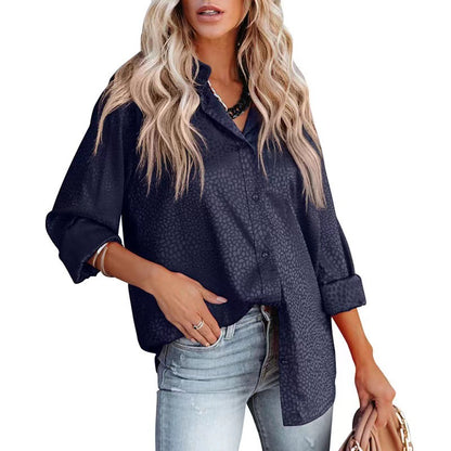 Leisure Satin Turnover Collar Long Sleeves Shirts