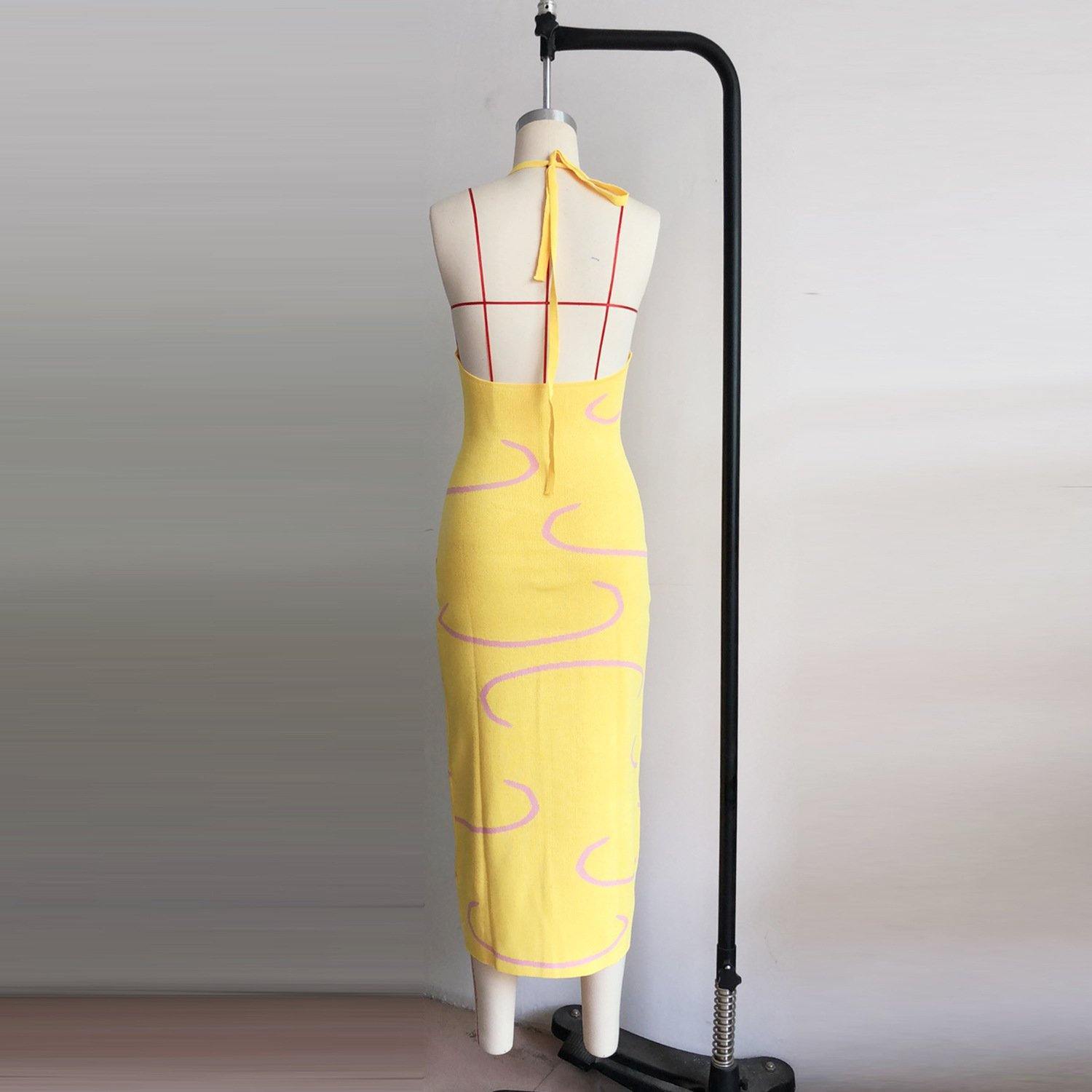 Sexy Knitting Backless Halter Long Dresses-STYLEGOING
