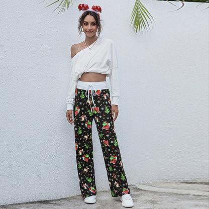 Casual Merry Christmas Wide Legs Pants for Women