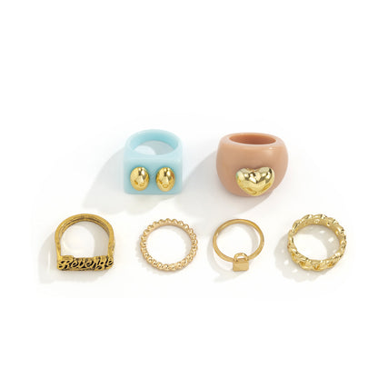 Fashion Sweet Letter Design Women Ring 6pcs/set