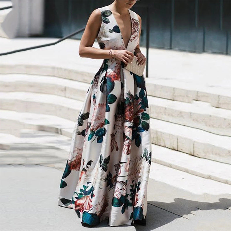 Sexy Floral Print Sleeveless Summer Women Long Dresses