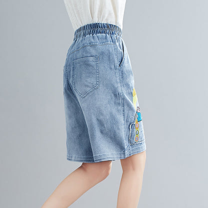 Summer Embroidery Plus Sizes Women Dnim Shorts