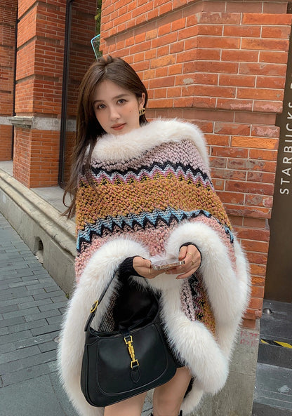 Luxury Designed Knitting Winter Warm Artificial Fox Fur Capes