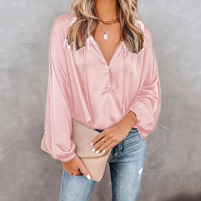Simple Style V Neck Long Sleeves Leisure Shirts-STYLEGOING