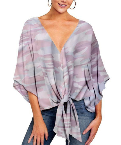 Women Summer/spring Short Sleeves V-neck Blouses-STYLEGOING