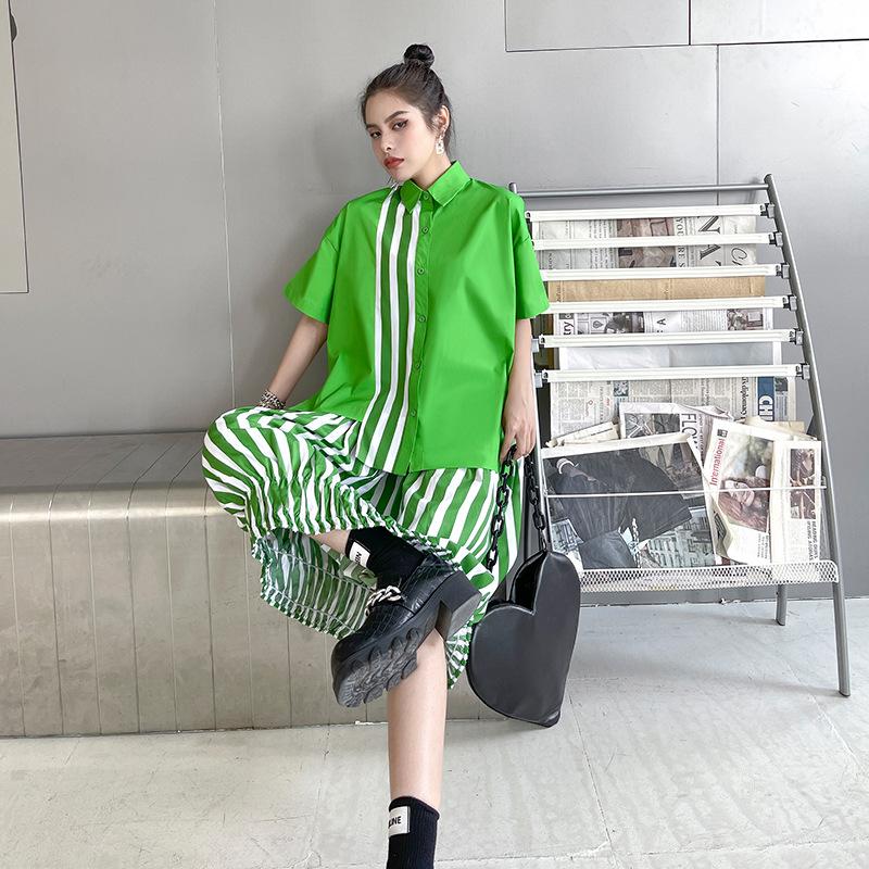 Fashon Persoanl Striped Shirts&skirts Two Pieces Sets-STYLEGOING