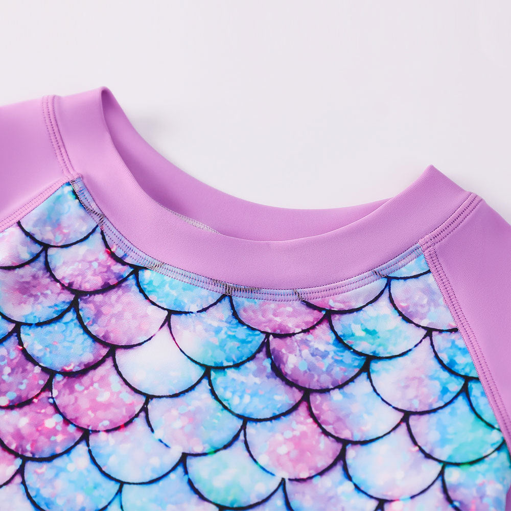 3D Fish Scale Design Two Pieces Swimsuits for Girls